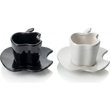 Frefly Store Arvale Elma Formlu Seramik Kahve Fincanı – Özgün Tasarım Elma Tabak Fincan Takımı 90 ml