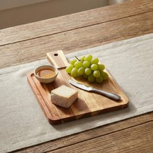 Frefly Store Deconox Doğal Akasya Ahşap Kare Sunum Tahtası ve Servis Tepsisi – 28.5X21 cm Özel Motif Desenli ve Kulplu Peynir Tabağı, Kenarlı Kahve Sunumluk