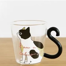 Frefly Store Özel Tasarım Siyah Beyaz Kedi Kuyruklu Cam Kupa