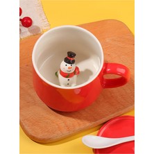 Frefly Store Mukko Home 3D Sevimli Kırmızı Başlıklı Kardan Adam Biblolu Porselen Kupa - 350ML | Eğlenceli ve Şık,kırmızı