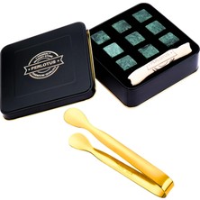 Frefly Store Perlotus 9 Adet Granit Mermer Viski Taşı ve Gold Buz Maşası Seti Hediye Paketli