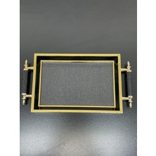 Frefly Store Yzhome Lüks Gold Detaylı Simli Sunum Tepsisi Yaldızlı Tepsi 32 * 17CM