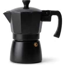 Frefly Store Deconox Siyah Moka Pot 3 Fincanlık, 180 ml Alüminyum Espresso Demliği, Ocak Üstü Kahve Cezvesi, Gazlı Elektrikli Seramik Ocak Uyumlu, 9X12X17 cm