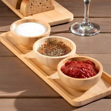 Frefly Store Deconox Doğal Bambu Standlı 3'lü Yuvarlak Sosluk ve Çerezlik Seti (20X6,5 Cm) - Kahvaltılık Ikramlık Takımı