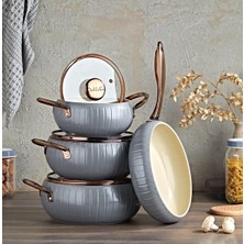 Frefly Store Oms Allure 12001 Pure Ceramıc 7 Parça Biogranit Seramik Set Antrasit Gövde Bakır Detay