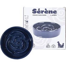 Frefly Store M-Pets Serene Rose Seramik Yavaş Yeme Mama Kabı 300ML Koyu Mavi