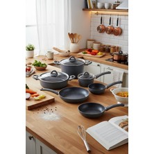Frefly Store Bernardo Melcor 9 Parça Granit Tencere Seti Gri