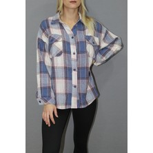 Oversize Ekose Gömlek Mavi - 4686.140