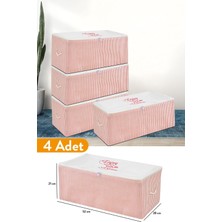 Frefly Store Serstil 4 Adet - Küçük Boy Baskı Detaylı Pembe Çizgili Hurç 52 x 28 x 21 cm