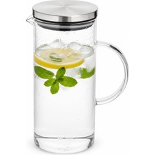 Frefly Store Metal Kapaklı Cam Sürahi – 1200 ml Isıya Dayanıklı Şeffaf Cam, Ergonomik Kulplu, Soğuk ve Sıcak Içecekler Için Şık Tasarım