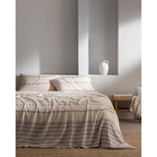 Frefly Store Breville Tek Kişilik Müslin Ipliği Boyalı Lastikli Çarşaflı Nevresim Takımı - Ekru/lacivert