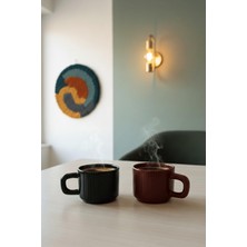 Frefly Store Mithra Life 2 Adet El Yapımı 260 ml Bordo Siyah Parlak Seramik Mug Çay Kahve Kupası MIT1305
