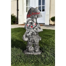 Frefly Store Dekoratif 70CM Büyük Boy Gri Welcome Cüce Ev Balkon Bahçe Kapı Önü Dekorasyon Biblo Heykel Obje