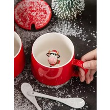 Frefly Store Mukko Home 3D Kırmızı Şapkalı Inek Biblo Sürpriz Porselen Kupa - 350 Ml, Şık ve Eğlenceli Tasarım,kırmızı