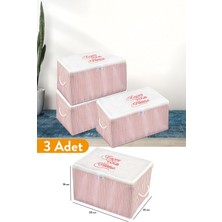 Frefly Store Serstil 3 Adet - Mini Boy Baskı Detaylı Pembe Çizgili Hurç 30 x 22 x 18 cm