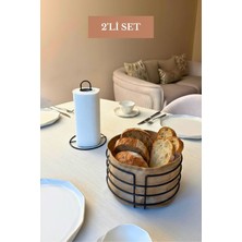 Edora Home 2’li Set Siyah Dik Kağıt Havluluk Yuvarlak Ekmek Sepeti Mutfak Seti