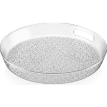 Frefly Store Deconox Diamond Akrilik Kırılmaz Şeffaf Servis Tepsisi (Yuvarlak) 36X36X5CM - Akrilik Kırılmaz Tepsi