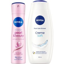 Frefly Store Nıvea Creme Soft Banyo ve Duş Jeli 500ML ve Kadın Sprey Deodorant Pearl&beauty 150ML, 48 Saat Ter Karşıtı
