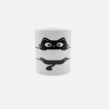 Frefly Store Mirai Minimalist Siyah Kedi (Üst-Alt Peek-A-Boo) Özel Baskılı Seramik Kupa 330 ml - Bireysel ve Kurumsal Siparişe Uygun