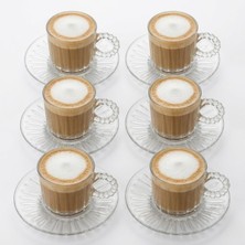 Frefly Store 6’lı Cam Kahve Fincanı Seti – Boncuk Kulplu Şeffaf Espresso & Türk Kahvesi Fincan Takımı (Tabaklı)