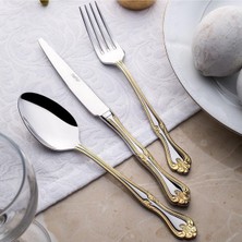 Frefly Store Nehir Lalezar Altın Sade 12 Kişilik 84 Parça Deri Kutulu Çatal Kaşık Bıçak Takımı
