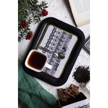 Frefly Store Alsaif Gallery Evle-City Desenli Metal Tepsi - Çay Kahve Tepsisi - Sunum Tepsisi 23 cm x 31 cm (City)