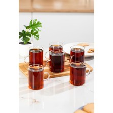 Frefly Store Porsima PBT-789 6lı Borosilikat Isıya Ateşe Dayanıklı Cam Kulplu Çay Bardağı Kahve Bardak Kupa Seti 200ML