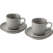 Frefly Store 2'li Set Çizgili Seramik Fincan Takımı | Mat Kahverengi Beyaz Rustik Espresso & Türk Kahvesi Fincanı | Çift Kişilik Kulplu Servis Seti | Modern Ev ve Kafe Stili