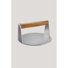Frefly Store Smash Burger Presi Ø14 cm | 304K Paslanmaz Çelik (18/10) | Ahşap Saplı Smasher | Profesyonel Izgara Aksesuarı | 3 mm Kalınlık