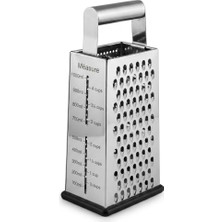 Frefly Store Deconox Paslanmaz Çelik Rende, Metal Kulplu 4 Yüzeyli Mutfak Rendesi, Ölçü Göstergeli ve Silikon Kaydırmaz Tabanlı Sebze Peynir Rendesi, 26,6 x 11 x 7,2 cm