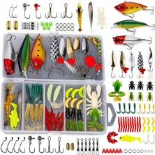 Frefly Store 78 Parça Balıkçılık Yem Seti, Rapala Jig Sahte Olta Yemi ve Aksesuar Kutusu, 3D Gözlü Popper Minnow Vıb Spinner Kaşık Kurbağa Karides Solucan Levrek Turna Alabalık Somon Için Premium Balıkçı Seti