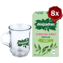 Frefly Store Doğadan Yeşil Çay Yumuşak Içimli 20'li x 8 ve Doğadan Cam Bardak Hediyeli