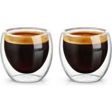 Frefly Store Needd Çift Katmanlı Espresso Cam Bardak Seti 2'li 80 ml | Borosilikat Cam, Isı Yalıtımlı Double Wall Tasarım | Espresso, Ristretto ve Macchiato Için Şeffaf Kahve Bardağı
