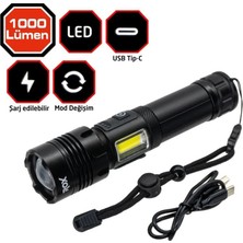 Frefly Store Rox Wood Şarjlı Yan Lambalı LED Fener 1000 Lümen