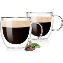 Frefly Store Çift Duvarlı Cam Kahve Fincanı 250ML (2’li Set) – Isıya Dayanıklı, Mikrodalga ve Bulaşık Makinesi Uyumlu, Sıcak & Soğuk Içecekler Için