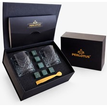 Frefly Store Perlotus Izmir Seri Viski Bardak Seti 2’li Kristal Kadeh Soğutma Taşı Maşalı Mıknatıslı Hediye Kutulu Sertifikalı Erkek Hediye Seti Yeşil