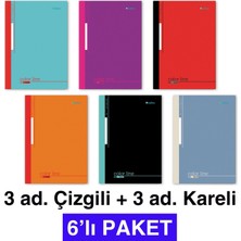 Frefly Store Etika A4 Dikişli Okul Defteri 6'lı Paket – 3 Çizgili & 3 Kareli