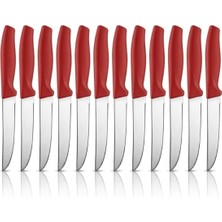 Frefly Store Paslanmaz Çelik Meyve Bıçağı Seti, Kırmızı Saplı, 12 Parça, Mutfak Bıçakları