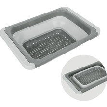 Frefly Store Lüks Plastik Katlanabilir ve Ayarlanabilir Kollu 5.5 Litre Hacimli Dikdörtgen Süzgeç - Gri