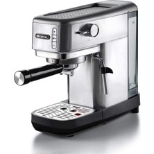 Frefly Store Ariete 1380 Metal Kahve Makinesi, Öğütülmüş Kahve ve Ese Pedleri ile Uyumlu, 1300 W, 1,1 L Kapasite, 15 Bar Basınç, ½ Fincan Filtre, Cappuccino Cihazı, Gümüş