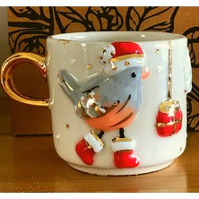 Frefly Store Cw Celine's Wonders 24 Ayar Altın Işlemeli Noel Yılbaşı Kuşu Kabartmalı, El Yapımı 240 ml Mug ENK240