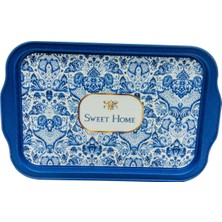 Frefly Store Evle-Azulejos Desenli Metal Tepsi - Çay Kahve Tepsisi - Sunum Tepsisi 21 cm x 31 cm (Azulejos Sweet Home)