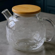 Frefly Store Promosyonca Borosilikat Cam Demlik, Bambu Kapaklı, Süzgeçli, 1000 Ml, Isıya Dayanıklı, Çay Kahve Bitki Çayı Için, Cam Çaydanlık (Desenli)