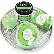 Frefly Store 4'lü Hediye Sabun Seti - Aloevera Kokulu Banyo Seti - Banyo Topu, Aloevera Özlü Krem ve Sabun