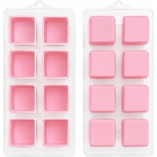 Frefly Store Promosyonca 8'li Silikon Buz Kalıbı, Büyük Boy Kare Şekilli (Pembe)