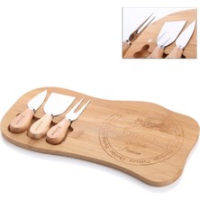 Frefly Store Deconox Peynir Sunum Seti 4 Parça, Bambu Servis Tahtası ve 3 Parça Peynir Bıçağı Seti, Peynir Tabağı, Kahvaltı, Meze, Şarküteri ve Ikramlık Sunum Tahtası, 33 x 17,5 x 1,2 cm