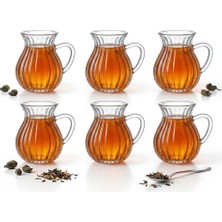 Frefly Store Deconox 6'lı Kulplu Borosilikat Fitil Desenli Cam Çay Bardağı Seti - Şeffaf ve Isıya Dayanıklı Şık Çay Takımı 180ML