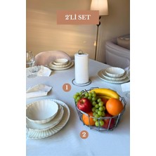 Edora Home 2’li Set Mat Gümüş Dik Kağıt Havluluk Oval Köşeli Meyve Sepeti Mutfak Seti
