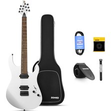 Frefly Store Donner Katı Gövde Elektro Gitar, DMT-100 39 Inç Metal Elektro Gitar, H-H Manyetikli Inşaat Kiti, Çanta, Teller, Askı, Kablo, Rock Müzik Severler Için Tel Amortisör (Beyaz)