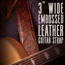 Frefly Store Levy's Leathers Sundance 7,62 cm Genişliğinde Kabartmalı Deri Gitar Kayışı; Western Serisi - Geramium Viski (M4WP-006)